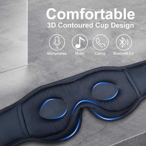 Bluetooth Sleep Mask Wireless Headphones 3D Bluetooth Eye Mask for Side Sleepers  Blackout Eye Mask with Headphones Speaker for Airplane,Travel, Black
